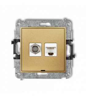 ICON Mechanizm gniazda antenowego poj. typu F (SAT) + gniazda komp. poj. 1xRJ45, kat. 5e, 8-stykowy, bez pola opisowego Złoty Karlik 29IGFKBO-1