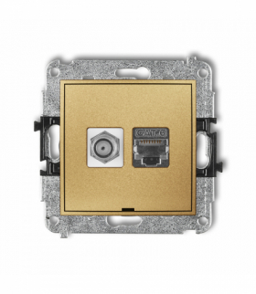 ICON Mechanizm gniazda antenowego poj. typu F (SAT) + gniazda komp. poj. 1xRJ45, kat. 6 ekranowany, 8-stykowy, bez pola opisowego Złoty Karlik 29IGFKBO-5