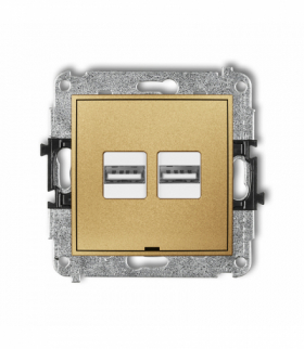ICON Mechanizm ładowarki USB podwójnej 2xUSB A, 15,5W max., 5V, 3.1A, bez pola opisowego Złoty Karlik 29ICUSBBO-6