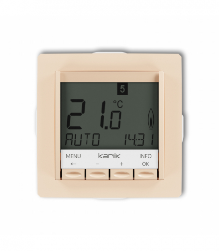 DECO Mechanizm uniwersalnego elektronicznego tygodniowego regulatora temperatury (podświetlenie niebieskie) Beżowy Karlik 1DRT-3.2