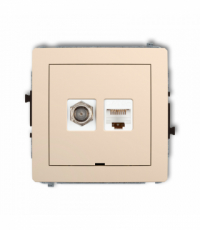 DECO Mechanizm gniazda antenowego poj. typu F (SAT) + gniazda komp. poj. 1xRJ45, kat. 5e, 8-stykowy, bez pola opisowego Beżowy Karlik 1DGFKBO-1