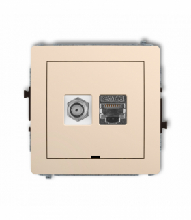 DECO Mechanizm gniazda antenowego poj. typu F (SAT) + gniazda komp. poj. 1xRJ45, kat. 6 ekranowany, 8-stykowy, bez pola opisowego Beżowy Karlik 1DGFKBO-5