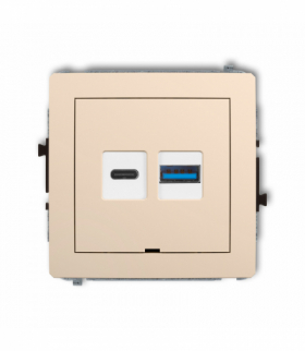 DECO Mechanizm ładowarki USB podwójnej USB C + USB A, 20W max., bez pola opisowego Beżowy Karlik 1DCUSBBO-8