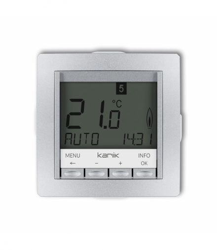 DECO Mechanizm uniwersalnego elektronicznego tygodniowego regulatora temperatury (podświetlenie niebieskie) Srebrny metalik Karlik 7DRT-3.2