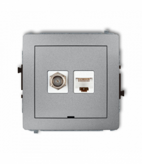 DECO Mechanizm gniazda antenowego poj. typu F (SAT) + gniazda komp. poj. 1xRJ45, kat. 5e, 8-stykowy, bez pola opisowego Srebrny metalik Karlik 7DGFKBO-1
