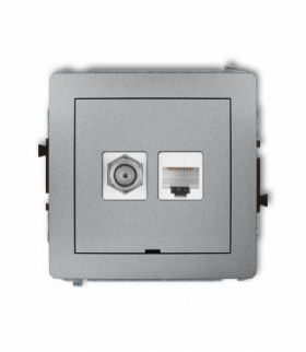 DECO Mechanizm gniazda antenowego poj. typu F (SAT) + gniazda komp. poj. 1xRJ45, kat. 6, 8-stykowy, bez pola opisowego Srebrny metalik Karlik 7DGFKBO-3