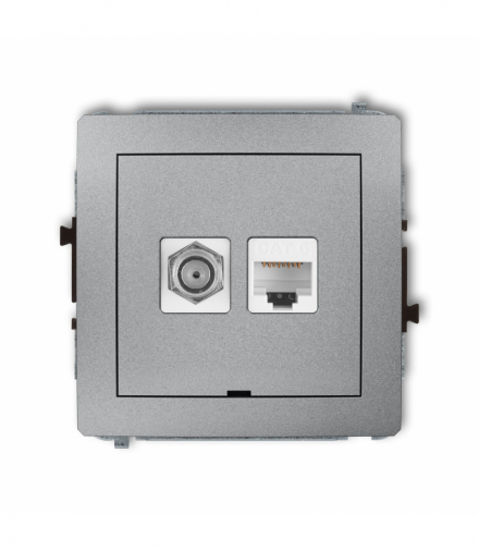 DECO Mechanizm gniazda antenowego poj. typu F (SAT) + gniazda komp. poj. 1xRJ45, kat. 6, 8-stykowy, bez pola opisowego Srebrny metalik Karlik 7DGFKBO-3