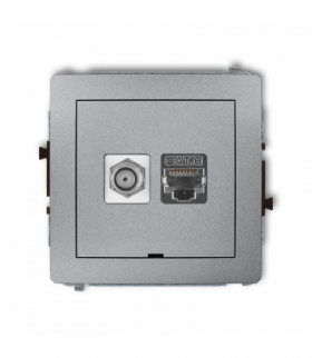 DECO Mechanizm gniazda antenowego poj. typu F (SAT) + gniazda komp. poj. 1xRJ45, kat. 6 ekranowany, 8-stykowy, bez pola opisowego Srebrny metalik Karlik 7DGFKBO-5