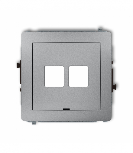 DECO Mechanizm gniazda multimedialnego podwójnego bez modułu, bez pola opisowego (standard Keystone) Srebrny metalik Karlik 7DGMBO-2P