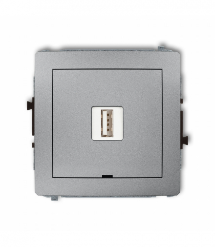 DECO Mechanizm ładowarki USB pojedynczej USB A, 10W max., 5V, 2A, bez pola opisowego Srebrny metalik Karlik 7DCUSBBO-3