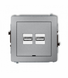 DECO Mechanizm ładowarki USB podwójnej 2xUSB A, 15,5W max., 5V, 3.1A, bez pola opisowego Srebrny metalik Karlik 7DCUSBBO-6
