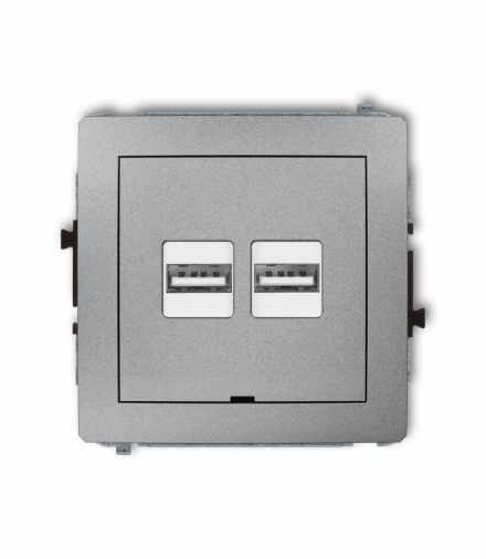 DECO Mechanizm ładowarki USB podwójnej 2xUSB A, 15,5W max., 5V, 3.1A, bez pola opisowego Srebrny metalik Karlik 7DCUSBBO-6