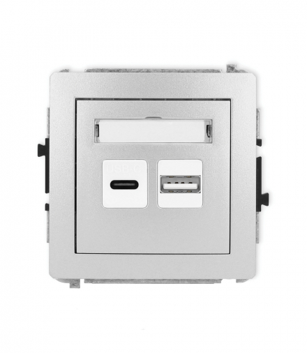 DECO Mechanizm ładowarki USB podwójnej USB C + USB A, 20W max. Srebrny metalik Karlik 7DCUSB-8