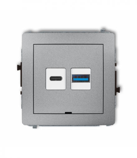 DECO Mechanizm ładowarki USB podwójnej USB C + USB A, 20W max., bez pola opisowego Srebrny metalik Karlik 7DCUSBBO-8