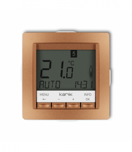 DECO Mechanizm uniwersalnego elektronicznego tygodniowego regulatora temperatury (podświetlenie niebieskie) Złoty metalik Karlik 8DRT-3.2