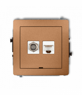 DECO Mechanizm gniazda antenowego poj. typu F (SAT) + gniazda komp. poj. 1xRJ45, kat. 5e, 8-stykowy, bez pola opisowego Złoty metalik Karlik 8DGFKBO-1