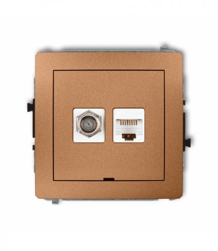 DECO Mechanizm gniazda antenowego poj. typu F (SAT) + gniazda komp. poj. 1xRJ45, kat. 5e, 8-stykowy, bez pola opisowego Złoty metalik Karlik 8DGFKBO-1