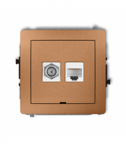 DECO Mechanizm gniazda antenowego poj. typu F (SAT) + gniazda komp. poj. 1xRJ45, kat. 6, 8-stykowy, bez pola opisowego Złoty metalik Karlik 8DGFKBO-3