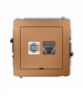 DECO Mechanizm gniazda antenowego poj. typu F (SAT) + gniazda komp. poj. 1xRJ45, kat. 6 ekranowany, 8-stykowy, bez pola opisowego Złoty metalik Karlik 8DGFKBO-5