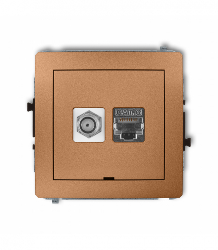 DECO Mechanizm gniazda antenowego poj. typu F (SAT) + gniazda komp. poj. 1xRJ45, kat. 6 ekranowany, 8-stykowy, bez pola opisowego Złoty metalik Karlik 8DGFKBO-5