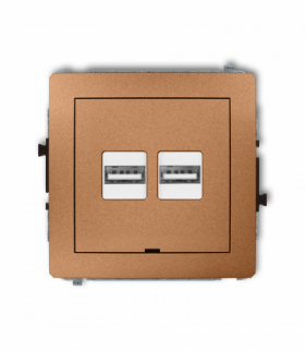 DECO Mechanizm ładowarki USB podwójnej 2xUSB A, 15,5W max., 5V, 3.1A, bez pola opisowego Złoty metalik Karlik 8DCUSBBO-6