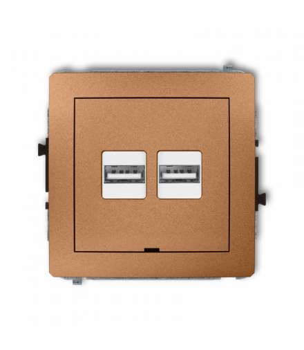 DECO Mechanizm ładowarki USB podwójnej 2xUSB A, 15,5W max., 5V, 3.1A, bez pola opisowego Złoty metalik Karlik 8DCUSBBO-6
