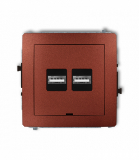 DECO Mechanizm ładowarki USB podwójnej 2xUSB A, 15,5W max., 5V, 3.1A, bez pola opisowego Brązowy metalik Karlik 9DCUSBBO-6