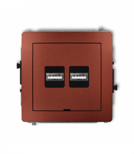 DECO Mechanizm ładowarki USB podwójnej 2xUSB A, 15,5W max., 5V, 3.1A, bez pola opisowego Brązowy metalik Karlik 9DCUSBBO-6