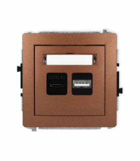 DECO Mechanizm ładowarki USB podwójnej USB C + USB A, 20W max. Brązowy metalik Karlik 9DCUSB-8