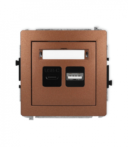 DECO Mechanizm ładowarki USB podwójnej USB C + USB A, 20W max. Brązowy metalik Karlik 9DCUSB-8