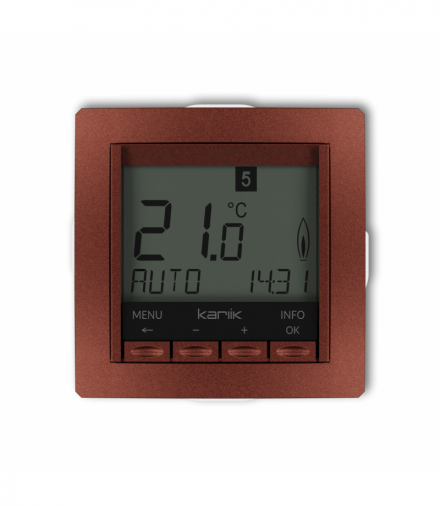 DECO Mechanizm uniwersalnego elektronicznego tygodniowego regulatora temperatury (podświetlenie niebieskie) Brązowy metalik Karlik 9DRT-3.2