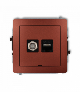 DECO Mechanizm gniazda antenowego poj. typu F (SAT) + gniazda komp. poj. 1xRJ45, kat. 5e, 8-stykowy, bez pola opisowego Brązowy metalik Karlik 9DGFKBO-1