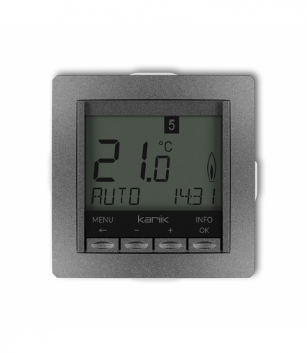 DECO Mechanizm uniwersalnego elektronicznego tygodniowego regulatora temperatury (podświetlenie niebieskie) Grafitowy Karlik 11DRT-3.2