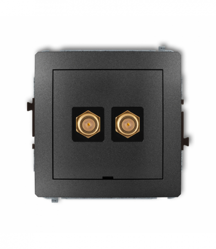 DECO Mechanizm gniazda antenowego podwójnego typu F (SAT) pozłacany, bez pola opisowego Grafitowy Karlik 11DGFBO-2.1