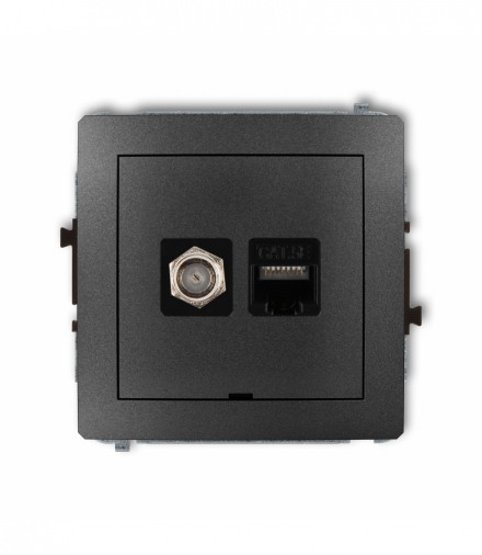 DECO Mechanizm gniazda antenowego poj. typu F (SAT) + gniazda komp. poj. 1xRJ45, kat. 5e, 8-stykowy, bez pola opisowego Grafitowy Karlik 11DGFKBO-1