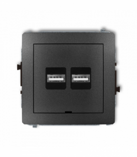DECO Mechanizm ładowarki USB podwójnej 2xUSB A, 15,5W max., 5V, 3.1A, bez pola opisowego Grafitowy Karlik 11DCUSBBO-6