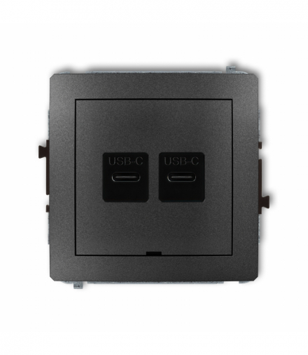 DECO Mechanizm ładowarki USB podwójnej 2xUSB C, 20W max., bez pola opisowego Grafitowy Karlik 11DCUSBBO-7