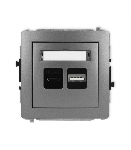 DECO Mechanizm ładowarki USB podwójnej USB C + USB A, 20W max. Grafitowy Karlik 11DCUSB-8
