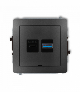 DECO Mechanizm ładowarki USB podwójnej USB C + USB A, 20W max., bez pola opisowego Grafitowy Karlik 11DCUSBBO-8