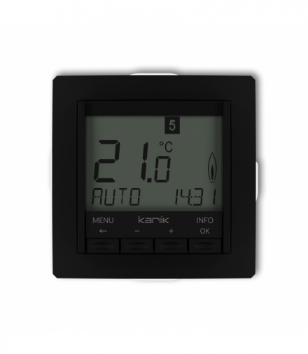 DECO Mechanizm uniwersalnego elektronicznego tygodniowego regulatora temperatury (podświetlenie białe) Czarny mat Karlik 12DRT-3.1