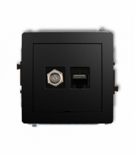 DECO Mechanizm gniazda antenowego poj. typu F (SAT) + gniazda komp. poj. 1xRJ45, kat. 6, 8-stykowy, bez pola opisowego Czarny mat Karlik 12DGFKBO-3