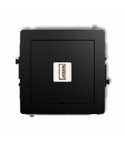 DECO Mechanizm ładowarki USB pojedynczej USB A, 5W max., 5V, 1A, bez pola opisowego Czarny mat Karlik 12DCUSBBO-1