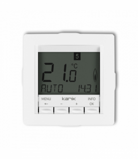 DECO Mechanizm uniwersalnego elektronicznego tygodniowego regulatora temperatury (podświetlenie niebieskie) Biały mat Karlik 25DRT-3.2