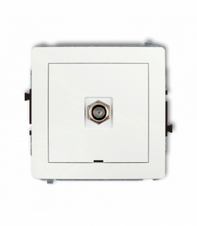 DECO Mechanizm gniazda antenowego pojedynczego typu F (SAT) niklowany, bez pola opisowego Biały mat Karlik 25DGFBO-1