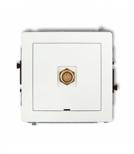 DECO Mechanizm gniazda antenowego pojedynczego typu F (SAT) pozłacany, bez pola opisowego Biały mat Karlik 25DGFBO-1.1