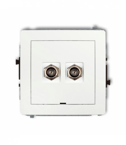 DECO Mechanizm gniazda antenowego podwójnego typu F (SAT) niklowany, bez pola opisowego Biały mat Karlik 25DGFBO-2