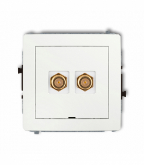 DECO Mechanizm gniazda antenowego podwójnego typu F (SAT) pozłacany, bez pola opisowego Biały mat Karlik 25DGFBO-2.1