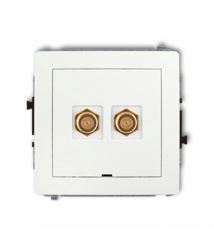 DECO Mechanizm gniazda antenowego podwójnego typu F (SAT) pozłacany, bez pola opisowego Biały mat Karlik 25DGFBO-2.1