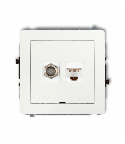DECO Mechanizm gniazda antenowego poj. typu F (SAT) + gniazda komp. poj. 1xRJ45, kat. 5e, 8-stykowy, bez pola opisowego Biały mat Karlik 25DGFKBO-1