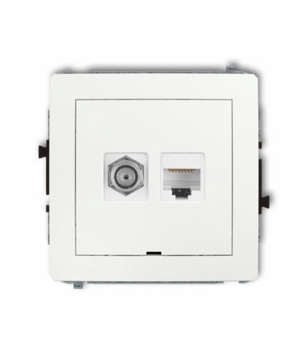 DECO Mechanizm gniazda antenowego poj. typu F (SAT) + gniazda komp. poj. 1xRJ45, kat. 6, 8-stykowy, bez pola opisowego Biały mat Karlik 25DGFKBO-3